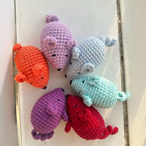 Catnip Toys Crochet Mouse, 6 Pcs Yarn Cat Nip Mice Safe Teeth Cleaning Chew Toy for Indoor Kittens Kitty, Adult Cats Interactive Catnip Cat Kicker Toys Anxiety Relief - size: 6pcs