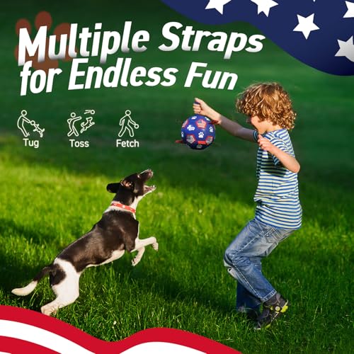 QDAN Dog Toys Soccer Ball with Straps, 8 Inch Dog Balls for Large Dogs - color: Flag, size: 8 Inch