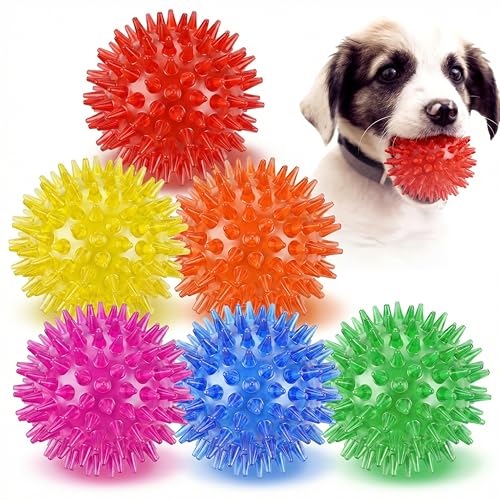 6 Pack Squeaky Spiky Dog Balls, Puppy Chew Toys for Teething, Small - size: Small