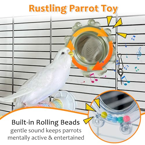 2Pcs Bird Toys with Mirror Spinner & Foraging Puzzle Slow Feeder Mats for Parakeet, Cockatiel, Budgie