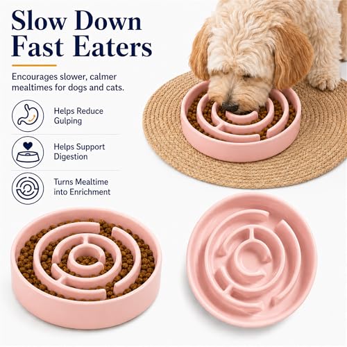 Ceramic Slow Feeder Dog Bowl 1.5 Cup Puzzle Dish for Small Medium Dogs - color: Ceramic-Pink