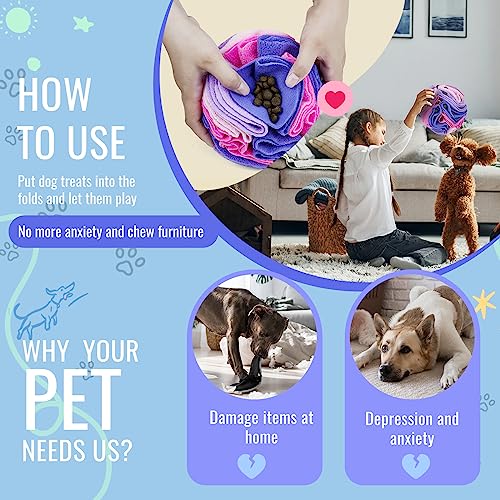 Pet Snuffle Ball, Puzzle Sniffing Interactive Dog Ball for Blind Dogs Training Stress Relief Dog Enrichment Toys Treat Machine Washable (15cm, Pink and Purple) - color: Pink and purple, size: 15cm