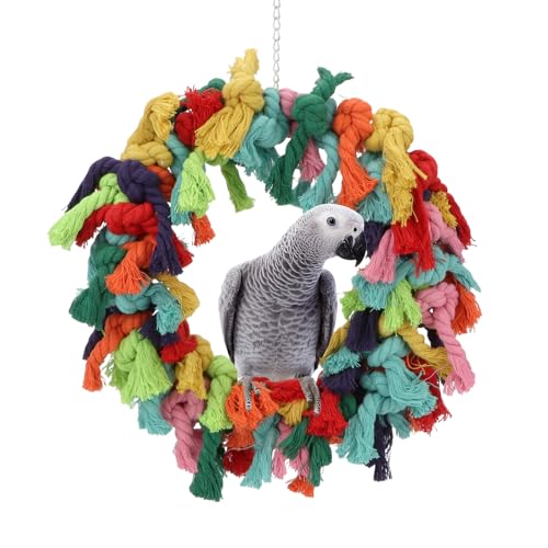 Bird Colorful Cotton Rope Hanging Ring Parrot Preening Grooming Chew Climb Biting Toy for African Grey Cockatoo Conure Parakeet