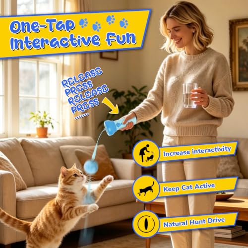 Interactive Cat Toy for Indoor with Launcher Ball One-Click Recycling - color: Blue