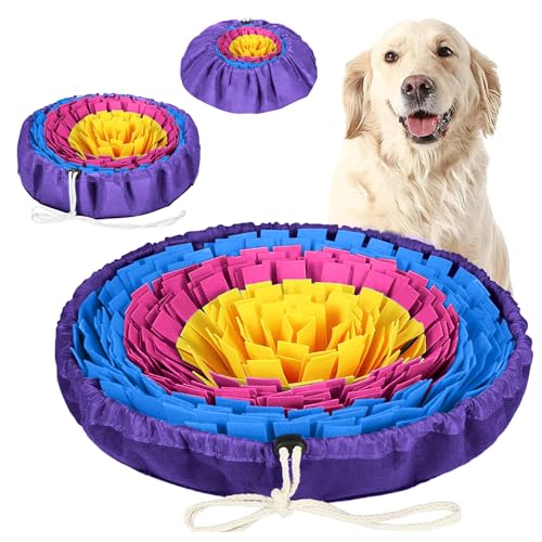 PET ARENA Snuffle Mat Dog Puzzle Feeder for Slow Eating & Brain Training - color: Yellow Rose Blue