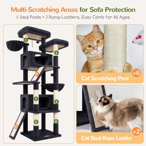 Globlazer 79in Heavy Duty Cat Tree for Large Cats, S79, Dark Grey - color: Dark Grey