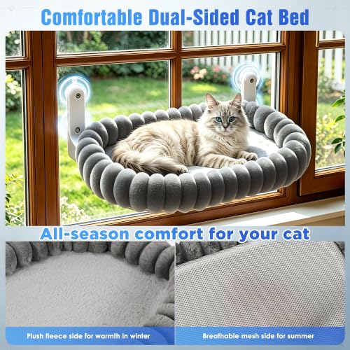 Cat Window Perch - Cordless Cat Window Hammock with 4 Strong Suction Cups, Ultra Soft Window Perch for Cats Inside - 2 in 1 Cats Window Bed Detchable & Washable Cushion 23.3 * 15.8in(Grey) - color: Gray