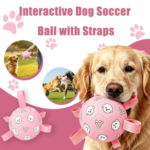 Dog Soccer Ball with Straps, 6 Inch Jolly Ball for Medium Dogs - color: Pink, size: Medium-6 Inch
