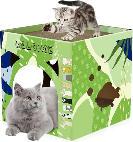 Bissap Cat Cardboard House, Large Thickened Play House with 2 Story Scratch Pads Bed Scratching Lounge for Indoor Cats Kittens Breathable Cube Shelter Corrugated Scratcher Box Toy - style: 1 PCS
