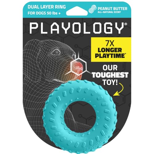Playology Dual Layer Ring Dog Toy - Peanut Butter Chew Toy - Jumbo Blue - size: Jumbo, style: Peanut Butter