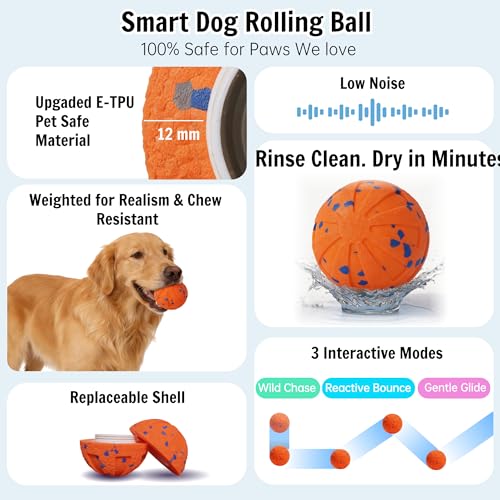 Self-Moving Rolling Dog Ball, Interactive Toy, Rechargeable - color: Energetic Orange