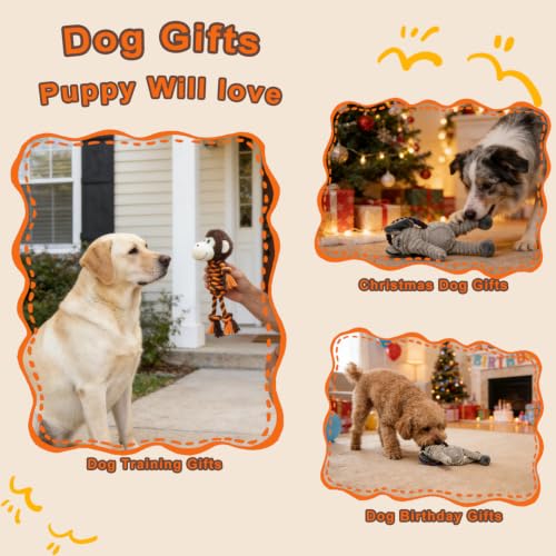 Monkey Rope Dog Toy, Plush Elephant Squeaky Dog Toy, 2 Pack - color: Brown & Grey