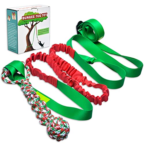 LOOBANI Outdoor Bungee Tug Toy, Interactive Dog Tree Hanging Toys, Green - color: Red+Green