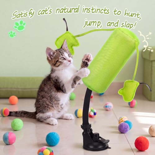 1 Pcs Cat Punch Bag Toy Suction Cup Base Catnip,Neon Green - color: Neon Green