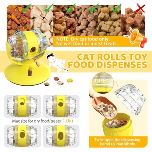 Interactive Cat Treats Dispenser Toy, Puzzle Feeder Food Dispenser, Kitty Interactive Enrichment Toys, Dispensing Foods Slow Feeder National Pet Day Gifts for Cats IQ Training, Yellow - color: Yellow