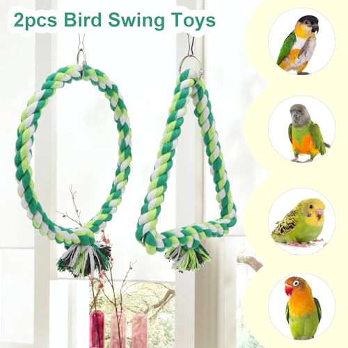 Wontee Bird Swing Bird Rope Perch Parrot Climbing Stand for Parakeets Budgies Cockatiel Conure Quaker Caique (S(5.9IN, 7.1IN)) - size: S(5.9IN, 7.1IN)