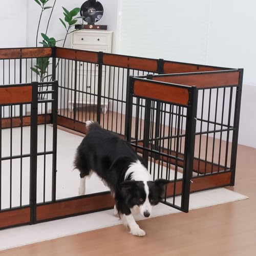 Large Furniture Style Dog Playpen, 32" H Dog Pen with Door, 12 Panels - color: MAHOGANY, style: 12 Panels (31.5" High)