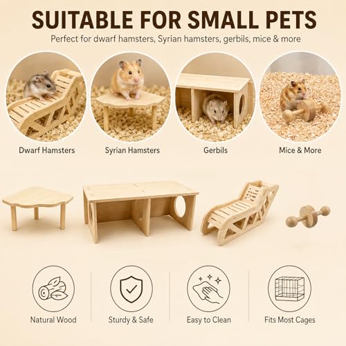 4 PCS Wooden Hamster Platform with Tunnel Ladder Hidden Area Platform