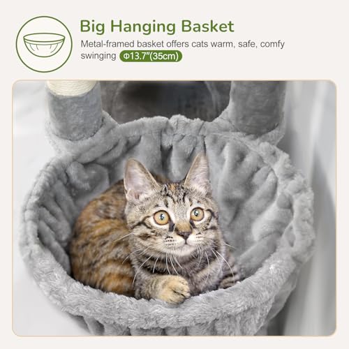 Globlazer 52in Cat Tree Tower for Indoor Cats, 2 Condos, S52, Light Grey - color: Light Grey