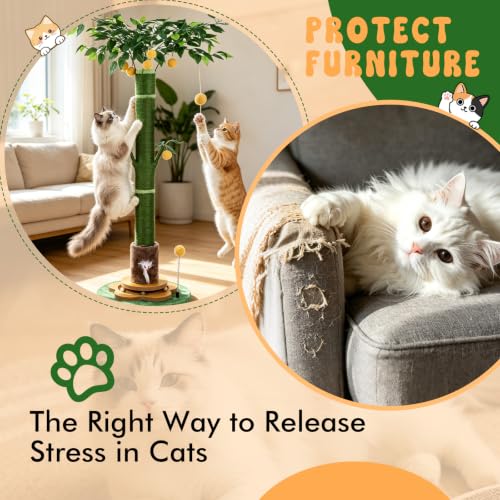 47'' Extra Tall Cat Scratching Post, Cute Cat Scratching Post for Indoor