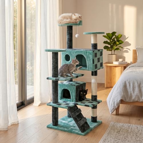 Nova Microdermabrasion 54in Cat Tree Tower for Indoor Cats Multi-Level Cat Condo Cat Bed Furniture with Scratching Post Kittens Activity Center (Green) - color: Green