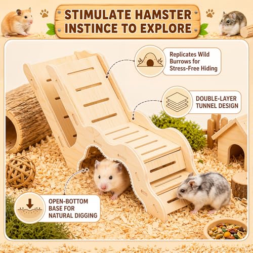 Novabright 5 Pcs Hamster Platform Set Including Wooden Hideout Tunnel Toy Multi Chamber Secret Climbing Ladder Bridge Wooden House Cage Accessories for Small Animal Gerbils Dwarf Syrian - style: Climbing Adventure Set