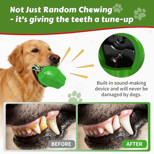 Tough Dog Chew Toys Indestructible Squeaky Toys for Aggressive Chewers Outdoor Swimming Interactive Tough Chew Toys for Medium and Large Dogs - color: Green Apple