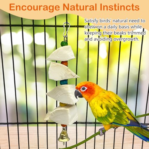 3 Pack Bird Chewing Toy Cuttlebone Parrot Toy with Bell - size: 4 Blocky
