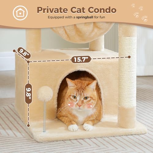 PEQULTI 4-in-1 Cat Tree for Kittens & Small Cats, 33in Beige Tower - color: Beige, size: L(15.8"L x 15.8"W x 33"H)