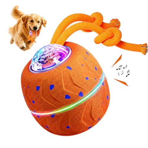 Smart Interactive Dog Toy Ball, Dog Enrichment Toys, Dog Barking Ball, E-TPU Material, Electric Automatic Moving and Rolling Dog Toy with Rope for Small, Medium, Large Dogs Boredom - color: Orange