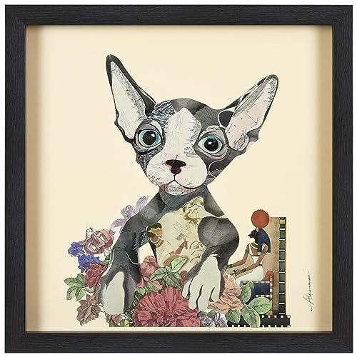 Empire Art Direct Sphynx Dimensional Collage Handmade by Alex Zeng Framed Graphic Cat Wall Art Ready to Hang, 17 in. x 17 in. x 1.4 - color: Gray, size: 17"L x 17"W