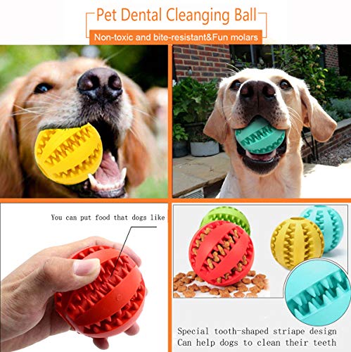 Sunglow 2 Pack Dog Toy Ball - Nontoxic Bite Resistant Teething Toys for Small/Medium/Large Dog and Puppy Cat, Dog Pet Food Treat Feeder Chew Tooth Cleaning Exercise Game IQ Training - color: Yellow/Blue, size: 2.75 in