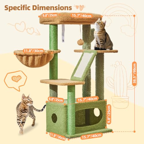 Taoqimiao Cactus, Cat Tree, 38.5In Cat Tower for Indoor Cats, for Kittens - color: Cactus, size: 38.5 Inches