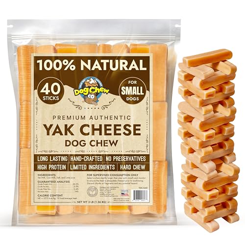 Tibetan Dog Chew Yak Cheese Sticks - Natural Handmade Treats for Small Dogs, Long-Lasting, Easy to Digest with No Additives, Rawhide, Grains, or Gluten, Perfect for Aggressive Chewers, 40 Chews - size: 0.3 Ounce (Pack of 40)