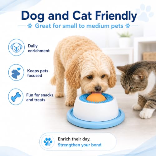 Dog Lick Bowl with Rolling Ball,Lick Bowl for Dogs for Wet Food,Yogurt,Bone Broth&Peanut Butter.Non-Slip Rolling Ball Dog Lick Bowl,Slow Feeder Dog Bowl Enrichment Toy for Dogs&Cats(Blue)