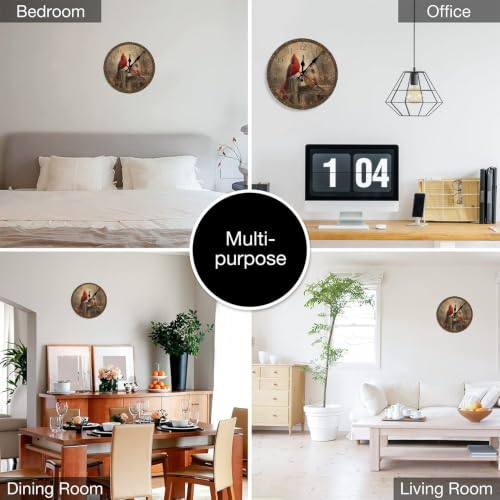 Two Cardinals Perched on Wooden Fence with Berries Round Wooden Wall Clock - color: Color12577, size: 9.8x9.8in