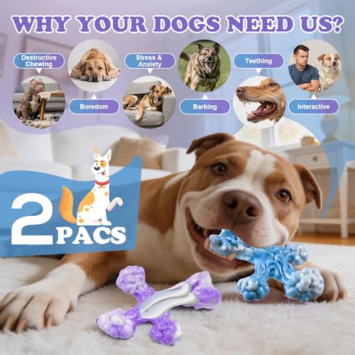 2Pack TreeBone Indestructible Dog Chew Toys for Aggressive Chewers - color: LightBluePurple