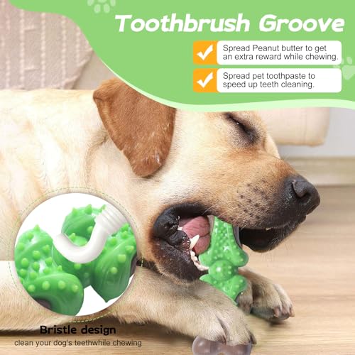 Durable Dog Chew Toys for Large Dogs - Tough Bone-Shaped Dental Chew with TPR Rubber & Wood Fiber, Teething & Aggressive Chewer Toys for Medium/Large Breed, Long-Lasting Teeth Cleaning & Stimulation - color: Green