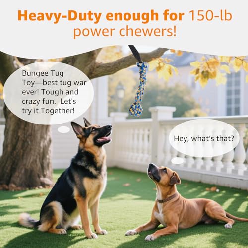 LOOBANI Outdoor Bungee Tug Toy, Interactive Tree Hanging Dog Toys, Black - color: Blue