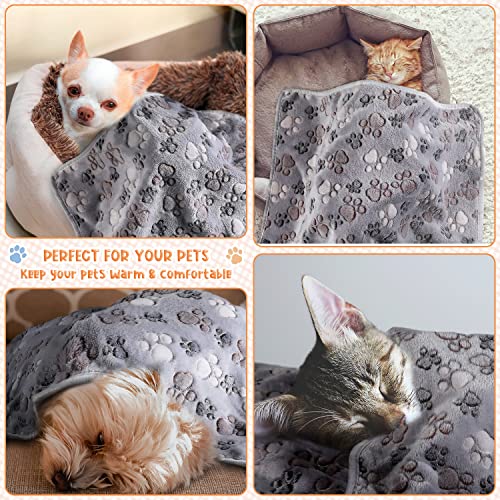 Tatuo 4 Pcs Fleece Dog Blankets for Puppy Cat, Gray, 41 x 30 in, Paw - color: Gray, size: 41 x 30 in