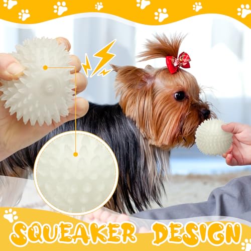 Silipull 4 Pcs 3.15 Inch Glow Dog Ball Spiky Squeaky Rubber Dog Toy