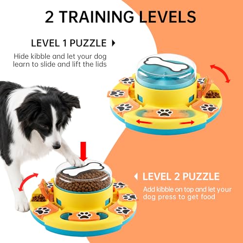 Dog Puzzle Toy 2 Levels, Slow Feeder, Pup Food Treat Feeding Dispenser for IQ Training and Entertainment for All Breeds,Blue with Pattern - color: Blue with Pattern