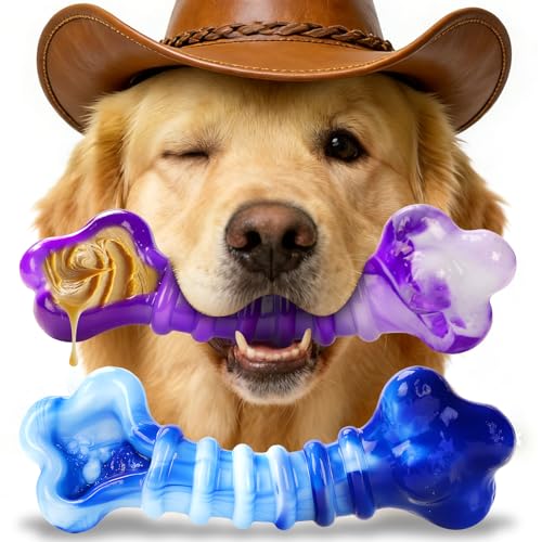 Kseroo 2-Pack Indestructible Dog Toys for Aggressive Chewers 25-75lbs - color: Purple & Blue