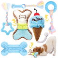 BAEJMJK 6 Pack Puppy Teething Toys Blue Small Breed Dog Chew Toys with Rope Cute Plush Squeaky Dog Toys Soft Rubber Puppy Toys Set for Cleaning Teeth Interactive Pet Doggy Bone Toys - color: Blue