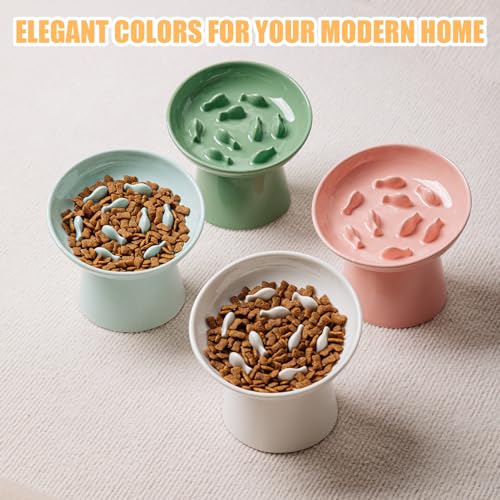 Ceramic Elevated Slow Feeder Cat Bowl - 6" Raised Cat Food Bowl for Bloat Relief & Anti-Vomiting, Whisker Friendly Ceramic Cat Slow Feeder for Indoor Cats, Kittens, Puppies - Pink(1pc) - color: Pink