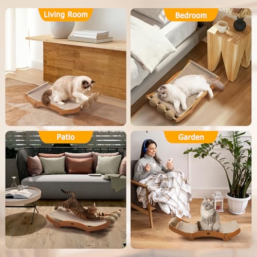3 in 1 Sisal Cat Scratcher Bed, Solid Pine Cat Scratcher with Balls (Wood) - color: Wood, size: Extra Large