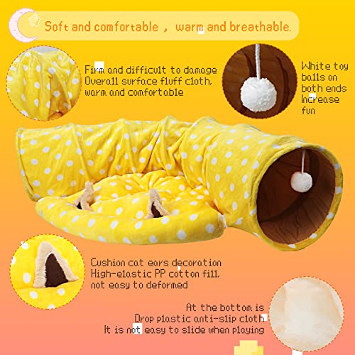 BWOGUE Bunny Tunnel Bed, 2-in-1 Collapsible Rabbit Tunnel Hideout with Mat - color: Yellow