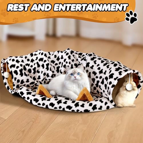 Spardar 2-in-1 Bunny Tunnel Bed, with Removable Mat Hideout, Cow - color: Cow