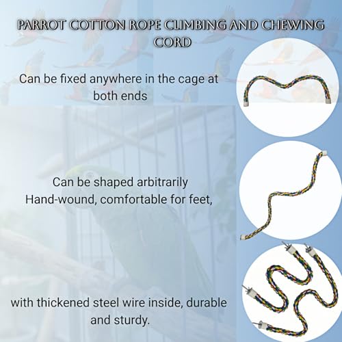 Bird Rope Perches, Parrot Toys, Bungee Rope Perches for Parrots, Cockatiels, Parakeets, Budgie Cages Comfy Birds (Metal Nut) - 41.34 inches - size: 105cm