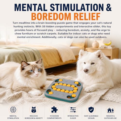 Cat Puzzle Toy, Treat Dispenser & Slow Feeder for Cat and Dog (grey) - color: grey